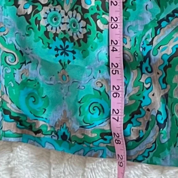 J. Crew 100% Silk Green / Teal Paisley Strapless Boho Dress Women’s Size 14 - Picture 9 of 11